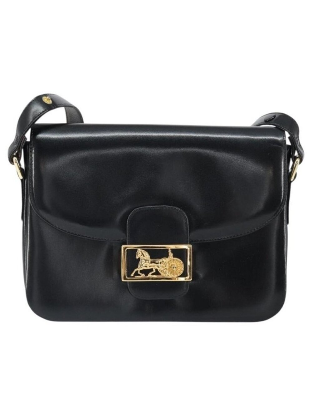 Authentic CELINE Horse Carriage Shoulder Bag Leather Black Gold - Picture 13 of 16